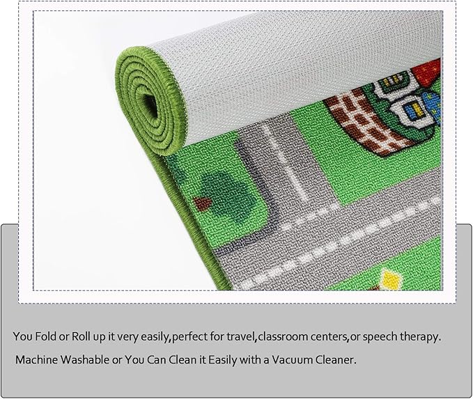 Yincimar Kids Play Rug for Playroom 5.2x3.3 ft Town City Road Map Car Mat Play Mat Educational Learning Carpet Area Rug for Boy Girl Toddler Bedroom Playroom