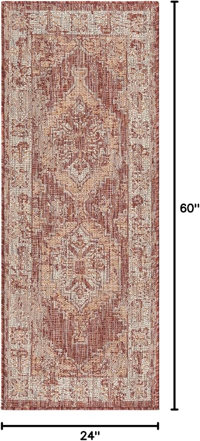 Unique Loom Outdoor Traditional Collection Area Rug - Valeria (2' x 5' Runner Rust Red/Ivory)