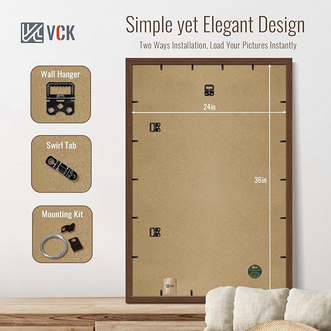 VCK 24x36 Poster Frame Set of 4 - Brown, Gallery-Quality Wood Picture Frames, 1.1-Inch Wide Border, Polished Plexiglass, Vertical or Horizontal Wall Display for Photo/Art/Prints, Brown