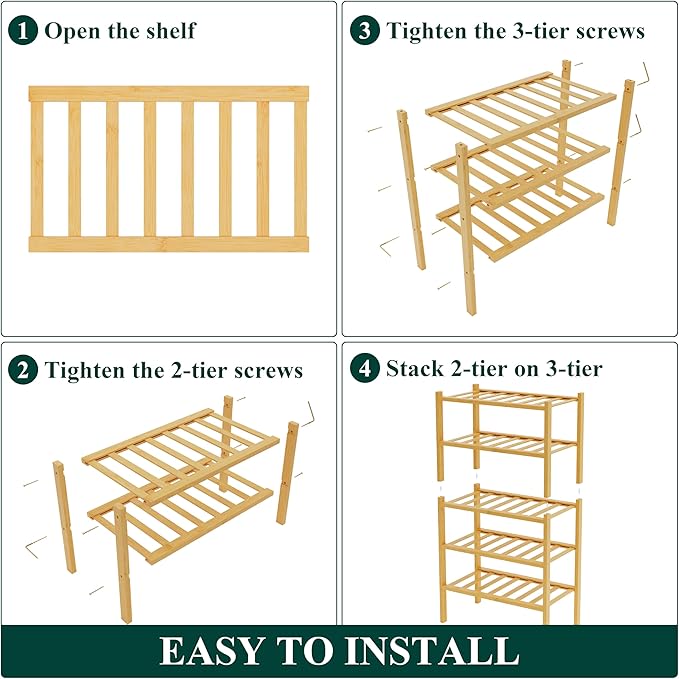Smiry Bamboo Shoe Rack for Closet, 5 Tier Small Wooden Stackable Shoe Organizer, Free Standing Shoes Storage Shelf for Entryway, Front Door Entrance, Natural