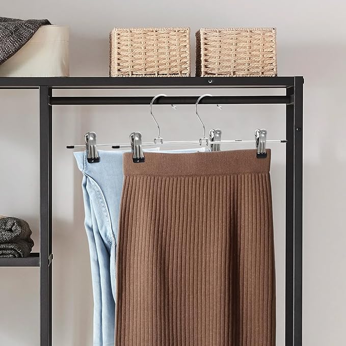 Pants & Skirt Hangers with Adjustable Non-Slip Clips, Space Saving Metal Hangers for Coat, Garment, Jeans & Kids Adults (20 Pack)