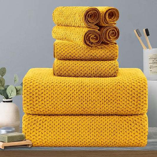 8-Piece Yellow Bath Towels Set,2 Oversized Large Bath Towels Sheet,2 Hand Towels and 4 Washcloths - 600 GSM Soft Luxury Towel Set,Highly Absorbent Quick Dry Towel for Bathroom,Hotel and Spa