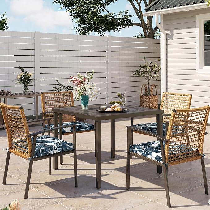 Set of 4 Outdoor Square Chair Cushions 18.5"x16"x2" for Patio, Water Resistant Patio Dining Seat Pads Replacement for Kitchen Garden and Outdoor Furniture Decoration - Palm Blue