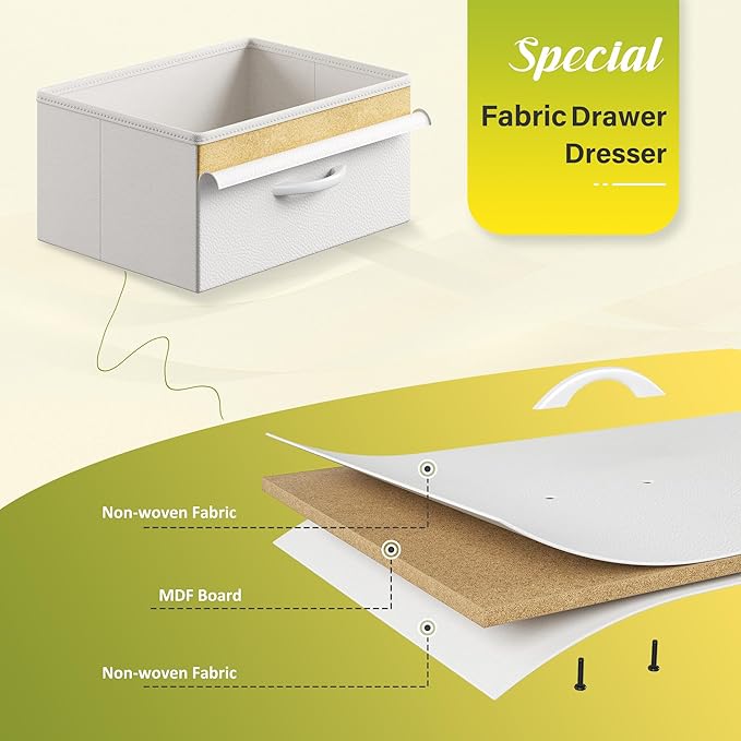 White TV Stand with LED for TVs up to 55 Inch, Coffee Table with 2 Fabric Drawers and 2 Open Storage Shelves, Entertainment Center TV Console for Living Room, Bedroom, Wood Top, Metal Frame