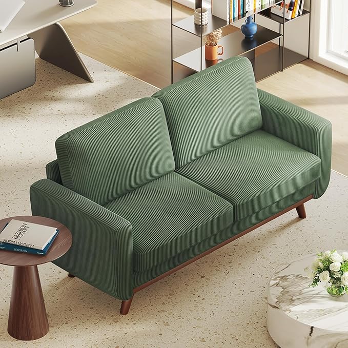 Vesgantti 68" Loveseat Sofa - Green, Comfy Corduroy with Spring Cushion, Solid Wood Frame, Modern Deep Seat, Bedroom & Living Room, Office Couch