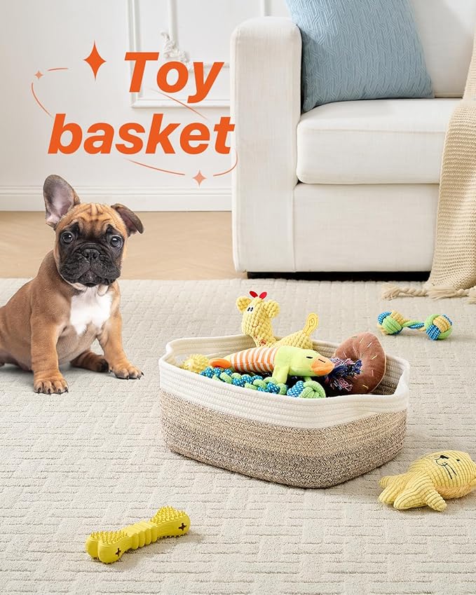 KALLAX Small Woven Basket, 14 x 10 x 5.6 Inches, Small Storage Baskets for Organizing, Gift Baskets Empty, Cute Rope Shelf Closet Storage Bins for Shelves, Dog Toy Basket, Gradient Brown