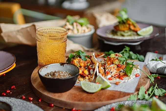 IMPULSE! Tuscan Rocks Glass Set - Amber, Dishwasher Safe, Chic Vintage Style - 8 oz - Ideal for Gin, Mixed Cocktails, Bourbon, Margaritas, Soft Drinks, Beer, Water - Mexican Style Glasses - Set of 4