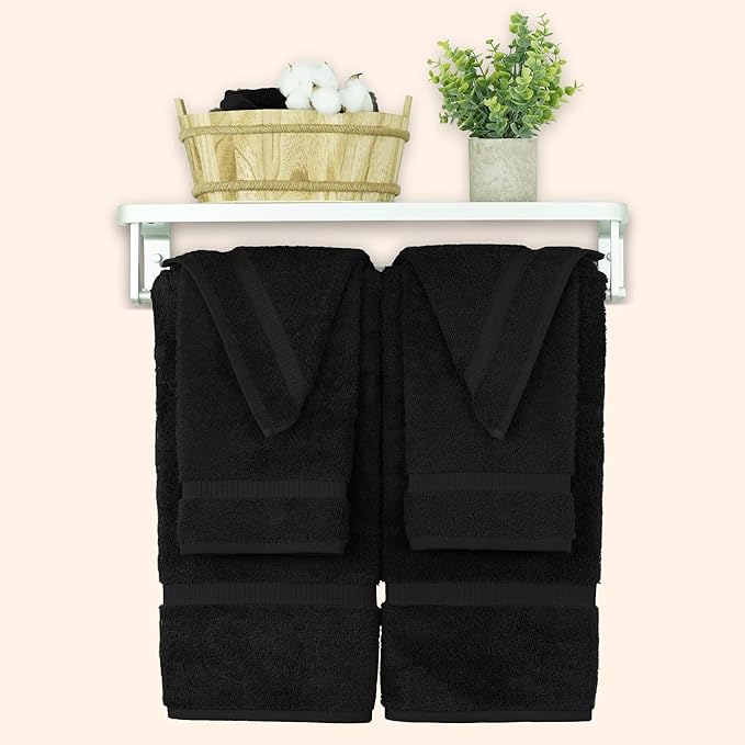 Chakir Turkish Linens 100% Cotton Premium Turkish Towels for Bathroom, 2 Large Bath Towels, 2 Hand Towels, 2 Washcloths (6-Piece Towel Set, Black)