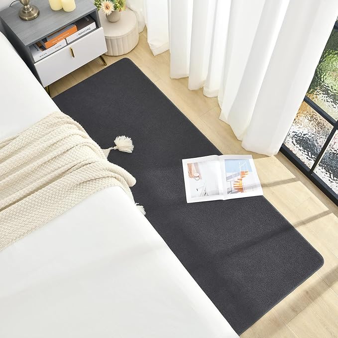 Soft Runner Rugs for Bedroom 2x6, Non Slip Runners for Hallway Kitchen Laundry Dorm Washable, Minimalist Low Pile Long Rugs for Boys Men Girls Kids, Dark Grey