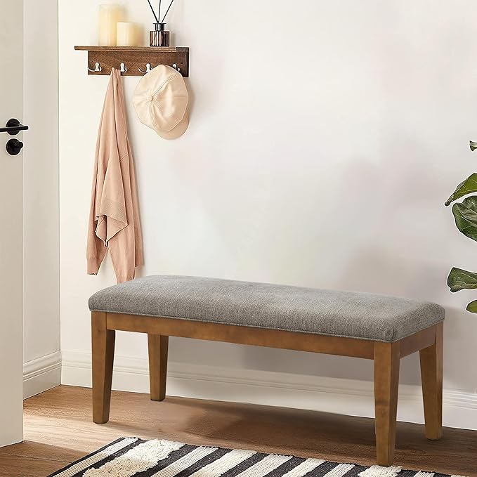 HUIMO Upholstered Entryway Bench, Bedroom Bench with Solid Wooden Legs, End of Bed Bench with Padded Seat for Living Room, Bedroom, Corners, Kitchen (Brown), 44*16*19, BEN1-2