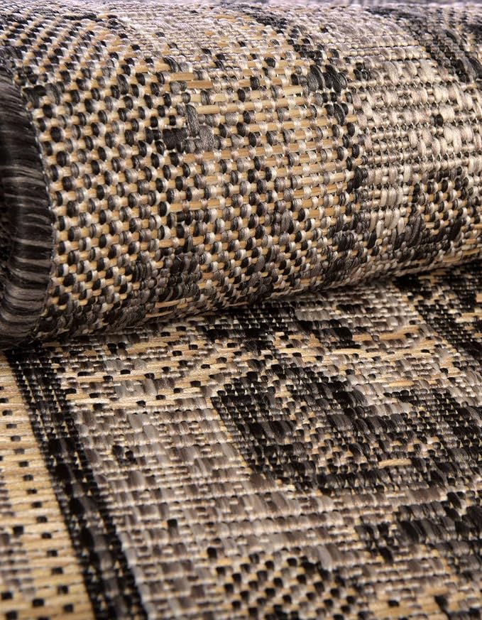 Unique Loom Outdoor Traditional Collection Area Rug - Valeria (3' 3" x 5' 3" Rectangle, Charcoal/ Natural)