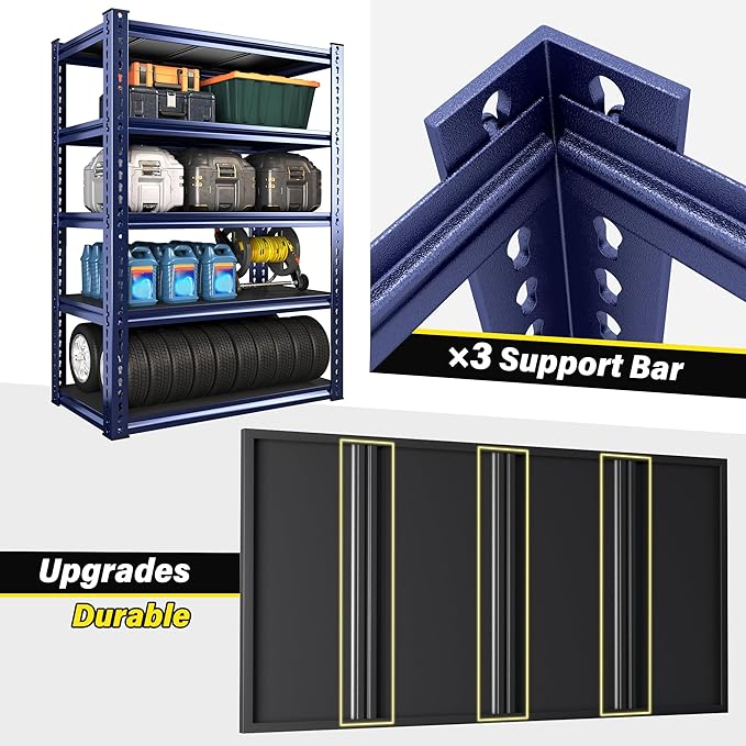 REIBII Garage Shelving 72" H Storage Shelves Sturdy Metal Shelves Heavy Duty 5 Tier Metal Shelving for Kitchen Closet Basement Warehouse 72" H x 32" W x 17.1" D Blue