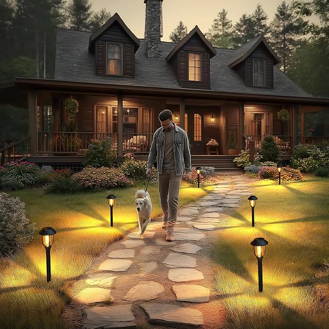 12 Pack Solar Lights Outdoor, Solar Pathway Lights Waterproof Auto On/Off Powered, Warm White Landscape Lighting for Path, Yard, Walkway, Driveway, Garden 3000K