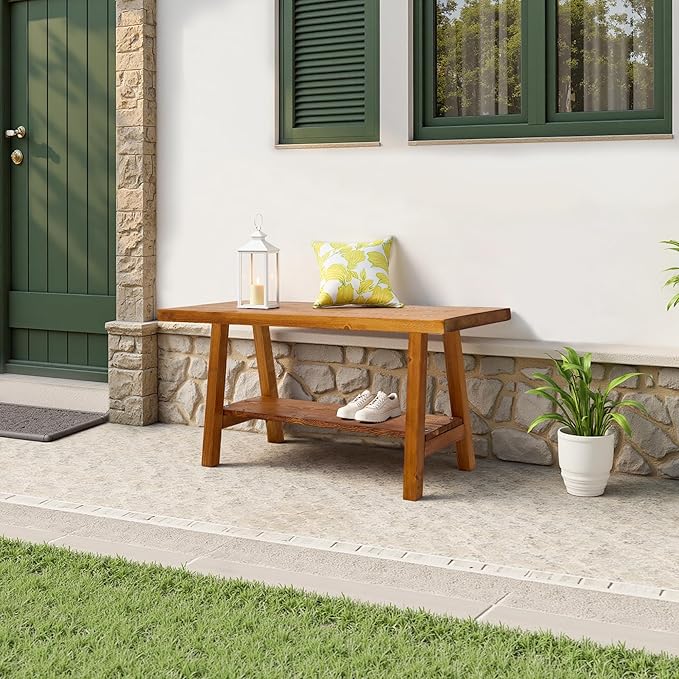 Warmiehomy Solid Wood Bench, 30” Rustic Farmhouse Entryway Bench for Living Room Dining Room Hallway Closet Room, Indoors & Outdoors Bench