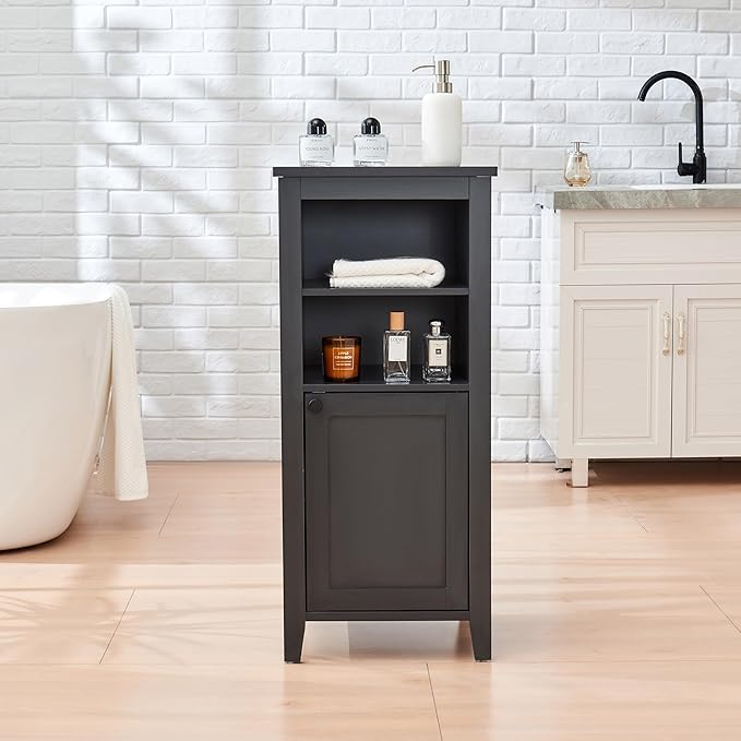 35.4" Tall Bathroom Floor Cabinet, 15.7" Wide Farmhouse Small Storage Cabinet with Door, Corner Floor Cabinet with Shelves, Organizer for Living Room, Kitchen, Black
