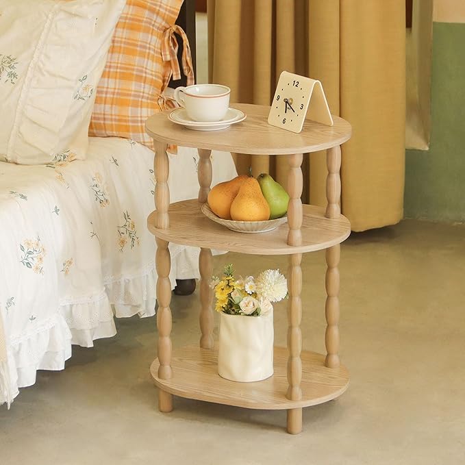 MaxSmeo End Table, Small Oval Side Table for Small Spaces, Modern Night Stand Accent Table for Living Room, Bedroom, Natural
