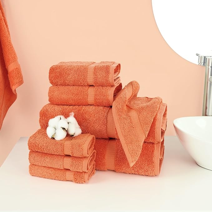 Chakir Turkish Linens | Hotel & Spa Quality 100% Cotton Premium Turkish Towels | Soft & Absorbent (8-Piece Towel Sets, Coral)
