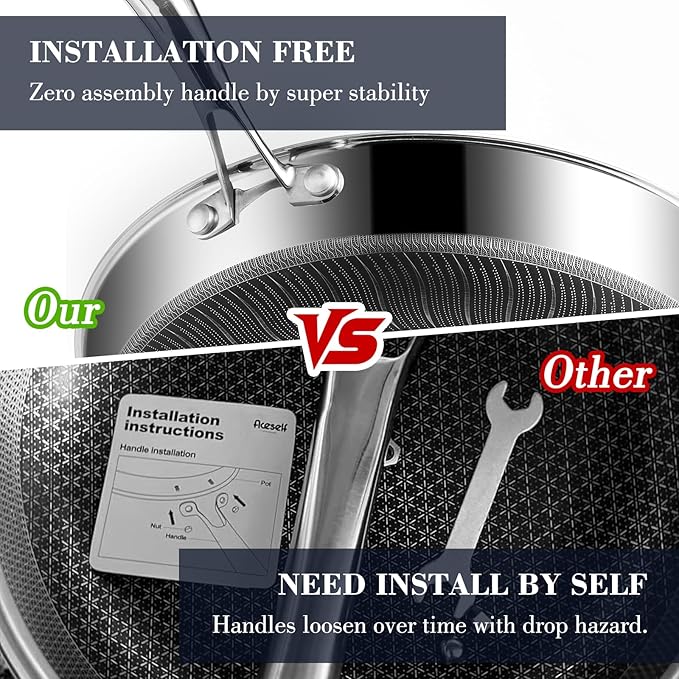 10 Inch Hybrid Non Stick Frying Pan Set Skillet Stainless Steel Skillet Chef's Pan with Matching Lid, PFOA-Free Non-Toxic Cookware, Dishwasher & Oven Safe, Induction Compatible All Cooktop