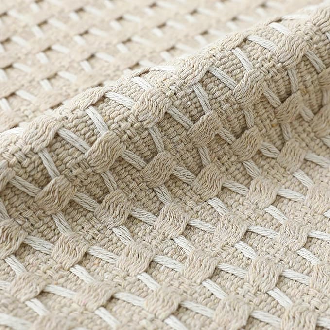 sykting Boho Outdoor Lumbar Pillow Covers 12x20 Set of 2 Thick Woven Neutral Beige Throw Pillow Covers with Tassels for Couch Sofa Living Room