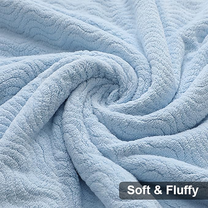 Ultra Soft Bath Towel Set of 4, Blue Extra Large Textured Microfiber Luxury Towels 35x70 in, Quick Dry, Highly Absorbent, Fluffy, Oversized, for Bathroom Shower Pool Hotel Beach