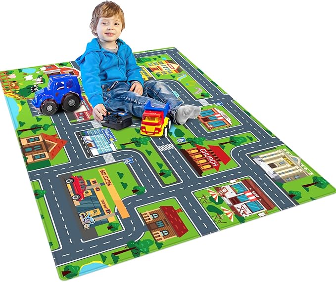 Kids Carpet Playmat, Kids Rug for Playroom Car Mat Town City Road Map Playmat, Extra Large Boys Kids Car Track Play Rug Bedroom, Living Room (Style Four, 59X 39.4 INCH)