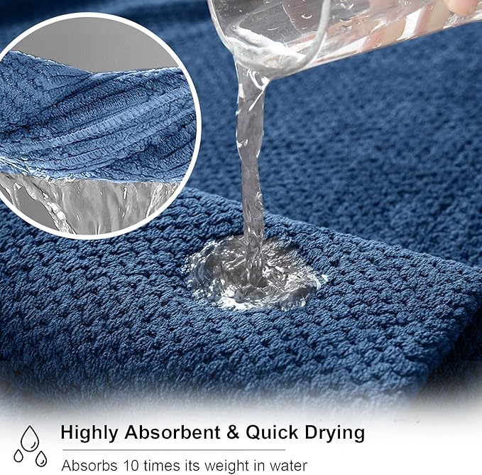 8 Piece Large Navy Family Bath Towel Set-2 Oversized Bath Towel Sheets,2 Hand Towels,4 Washcloths-600GSM Soft Highly Absorbent Quick Dry Beach Chair Towels Woven Towels for Bathroom Hotel and Spa