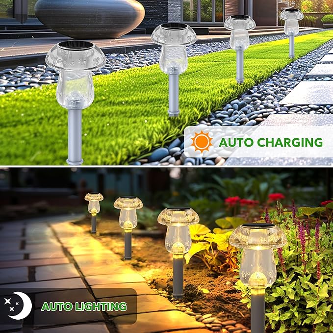Solar Outdoor Lights, 8 Pack Waterproof Solar Mushroom Lights for Garden Yard Pathway Path Walkway Driveway Lawn Landscape Outside Decor(Warm White)
