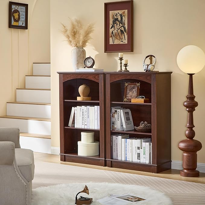 Small Bookshelf, 3 Tier Bookcase and Kids Bookshelf, Cherry Storage Cabinet with Wooden Cube Storage Organizer, Modern Book Shelf for Bedroom Furniture, Living Room, Office, Toy Organizer Cabinet