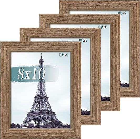 VCK 8x10 Picture Frame Set of 4 - Walnut, Gallery-Quality Wood Poster Frames, 1.1-Inch Wide Border, Polished Plexiglass, Vertical or Horizontal Wall & Tabletop Display for Photo/Art/Prints, Walnut