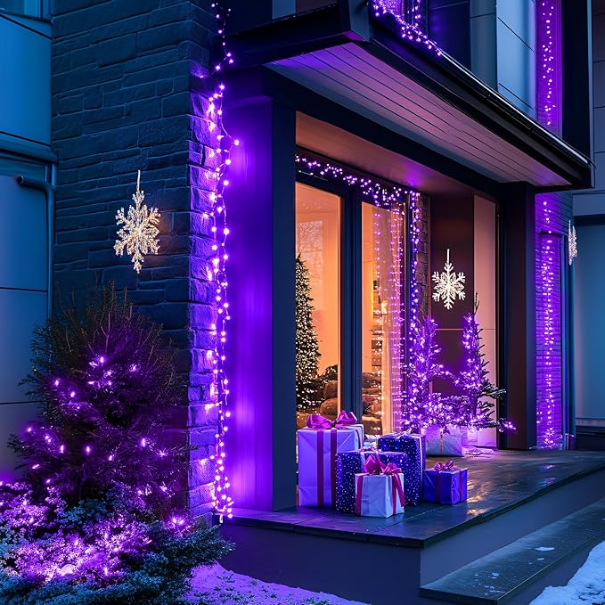 JMEXSUSS Connectable Purple Lights Indoor, 150 LED 8 Modes Halloween String Lights Outdoor Waterproof, 59FT Purple Halloween Light for Party Bedroom Tree Christmas Decorations
