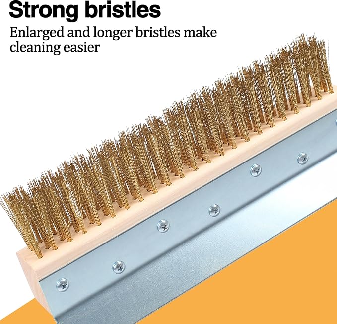 Stainless Steel Pizza Oven Brush, Grill Brush with 4 Sections Detachable Long Rod Design and Scraper, Brass Bristles Pizza Brush for Restaurants, Commercial Cleaning, Kitchens, BBQ Shelf