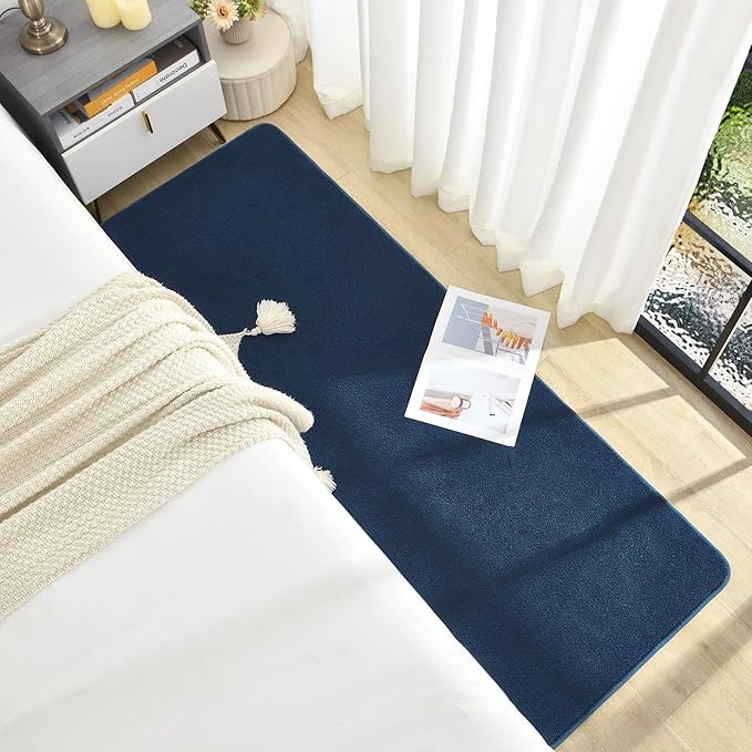 Soft Runner Rugs for Bedroom 2x6, Non Slip Runners for Hallway Kitchen Laundry Dorm Washable, Minimalist Low Pile Long Rugs for Boys Men Girls Kids, Navy Blue
