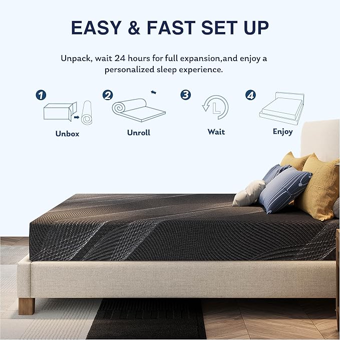 CH CHARME HOUSE 8 Inch Twin Mattress, Bamboo-Charcoal Memory Foam Mattress for Kids, Cooling & Pressure Relief, Bed in a Box, Foam Made in USA & CertiPUR-US Certified, 38"x75"x8", Black