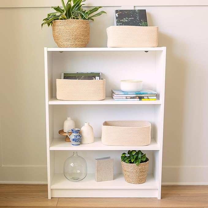 NaturalCozy 13.5”x8.5”x5.5” Storage Baskets for Shelves 3 Pack | Cotton Rope Woven Small Baskets for Organizing | Small Storage Bins for Nursery, Bathroom, Closet, Cube Shelf, Decorative, Gift