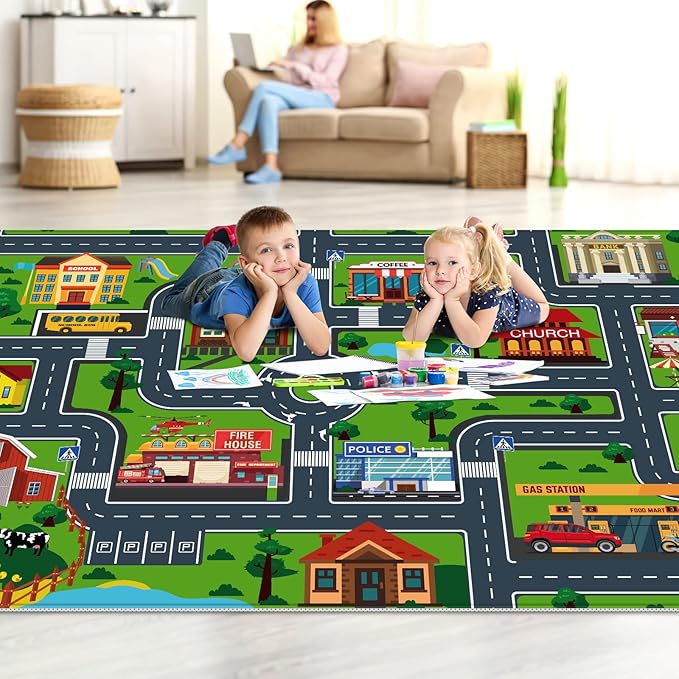 Kids Carpet Playmat, Kids Rug for Playroom Car Mat Town City Road Map Playmat, Extra Large Boys Kids Car Track Play Rug Bedroom, Living Room (Style Four, 78.7X 59 INCH)