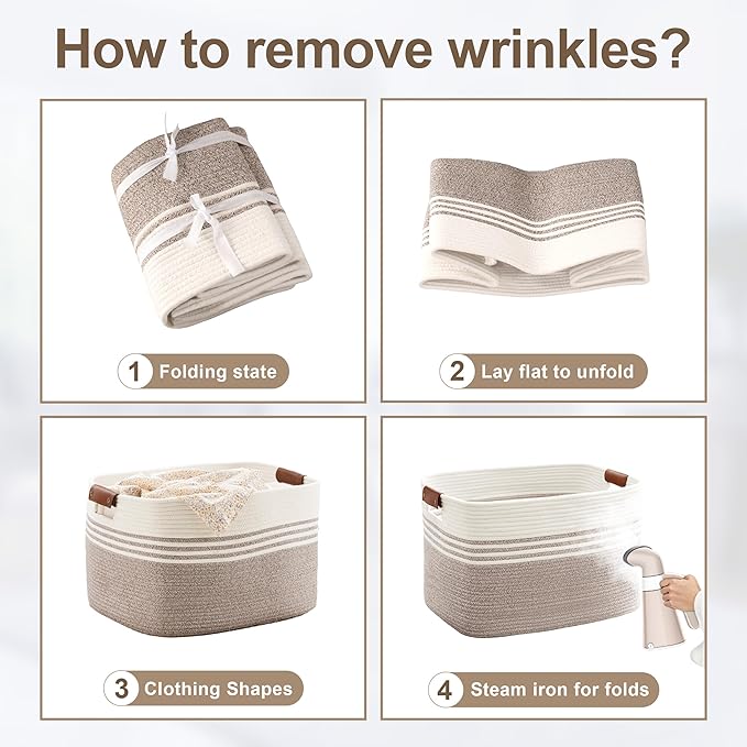 Laundry basket with leather handles for clothes,blankets,pillows,toys,towels,suitable for bedrooms and living rooms,cotton woven laundry hamper,extra large gift basket,24"x16"x14",Khaki