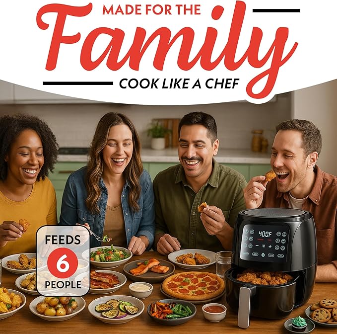 Gourmia Air Fryer 6 QT Digital – Guided Cooking with 12 One‑Touch Presets, FryForce 360 Large XL Basket, Touchscreen, Dishwasher‑Safe Accessories, Healthy No‑Oil Cooking GAF686