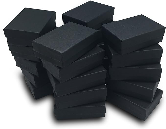TheDisplayGuys - 100-Pack #32 Cotton Filled Cardboard Paper Jewelry Boxes Gift Case - Matte Black (3.3" x 2.3" x 1.0") - for Shipping or Storage