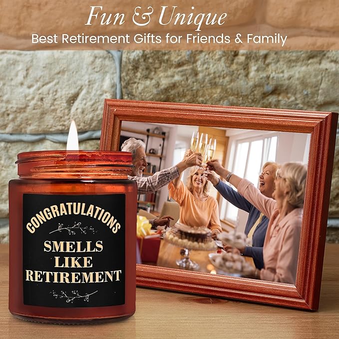 Retirement Gifts for Women, Men - Funny Retiring Candles - Best 2025 Retired Gift for Mom, Husband, Nurse, Coworker, Teacher, Friends - Tropical Coconut Relaxing Scented Soy Candle for Home