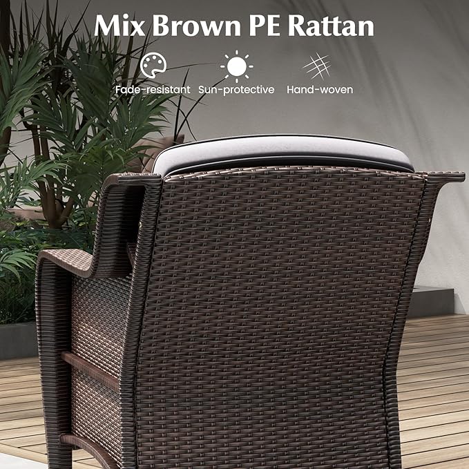 Tangkula 3 Pieces Outdoor Patio Furniture Set, Patiojoy PE Rattan Wicker Chairs with Cushions and Tempered Glass Coffee Table, Outdoor Wicker Conversation Bistro Set for Porch, Balcony, Garden (Gray)