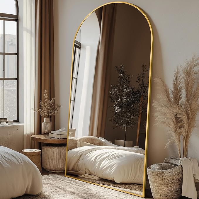 Full Length Mirror, 76"x34" Oversized Arched Mirror Large Standing Mirrors, Tall Mirrors Body Floor Mirror for Bedroom Living Room Aluminum Frame,Gold