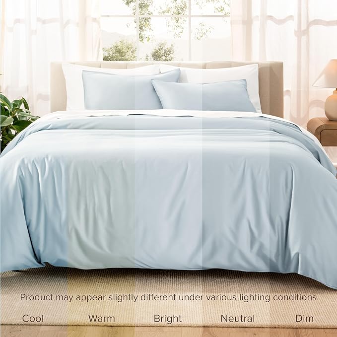 Bare Home 100% Organic Cotton Sateen Duvet Cover Set - Twin/Twin Extra Long - 400 Thread Count - Smooth Sateen Weave - Warm & Luxurious - Duvet Cover (Twin/Twin XL, Winter Blue)