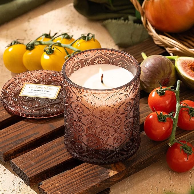 LA JOLIE MUSE Tomato & Vine Scented Candle, Luxury Candles Gifts for Women, Spring Candles for Home Scented, Natural Soy Wax Candle, 6 oz 40 Hours Burn