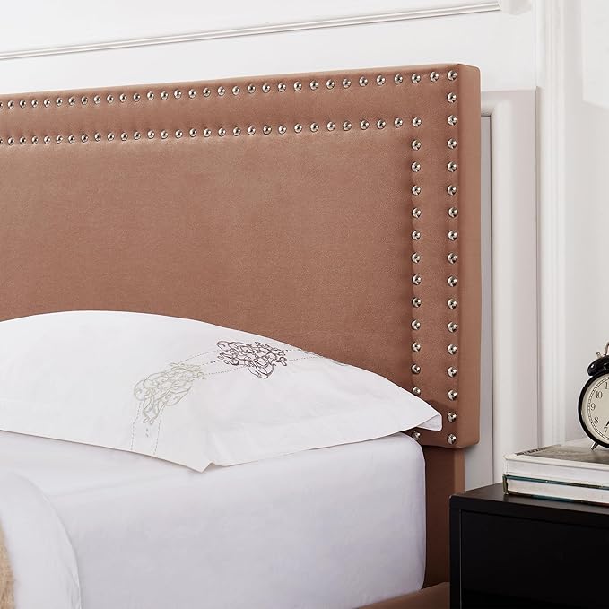 VECELO Bed Frame Queen Size with Adjustable Upholstered Headboard, Wooden Slats Platform, Noise-Free Design, Easy Assembly