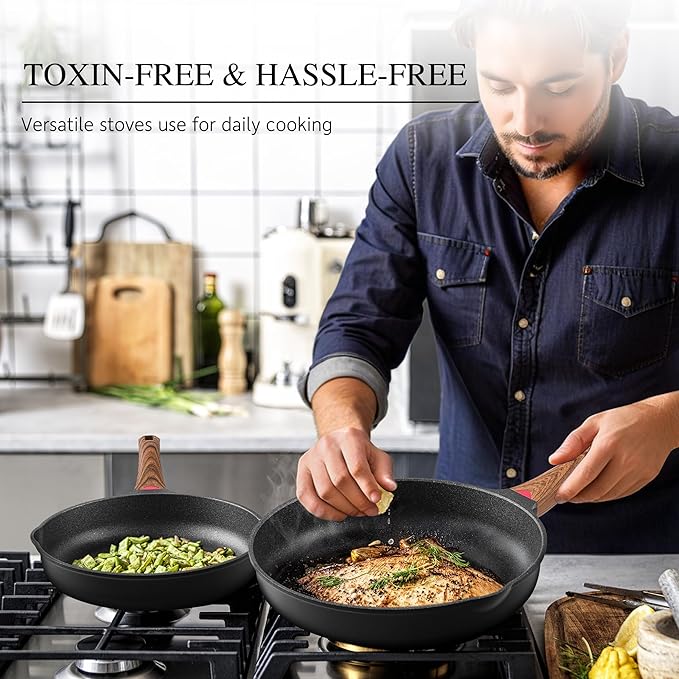 Vinchef 11" Non Stick Frying Pans, Skillet with Lid Used for All Stoves, Induction Non Toxic Cookware, Cooking Pans Nonstick Capable of Kitchen