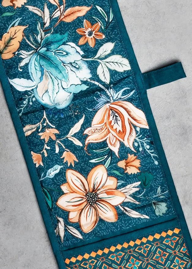 Maison d' Hermine Double Oven Mitt (7" x 35") 100% Cotton Heat Resistant BBQ Cooking Gloves with Loop for Thanksgiving Christmas Decorations Baking Cooking Handling Hot Pan (Luxury Loft - Dark Teal)