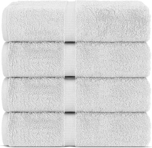 Chakir Turkish Linens 100% Cotton Premium Turkish Towels for Bathroom | 30'' x 60'' Large Bath Towels (4 Piece, Silver)