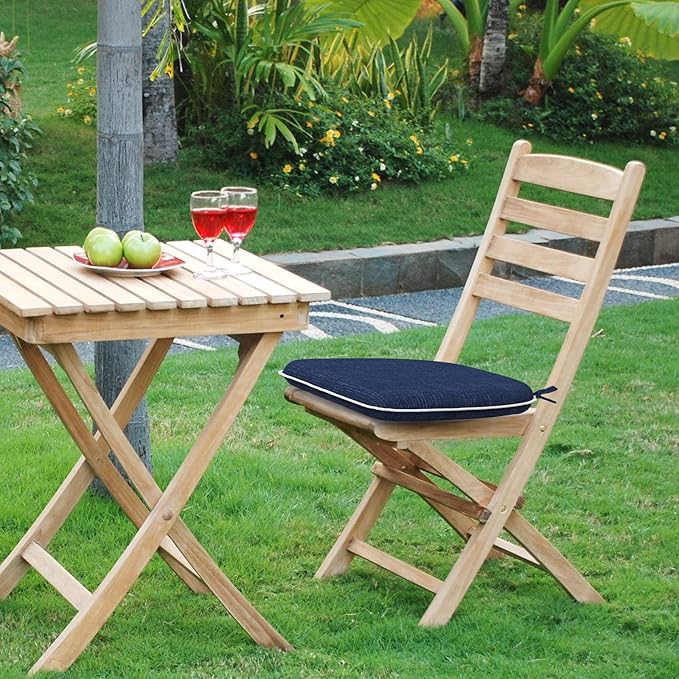 Set of 2 Outdoor Chair Cushions with Ties,Water Repellent Patio Chair Pads 17"x 16" for Outdoor Furniture,Round Corner Seat Cushions for Garden Yard Kitchen Textured Navy