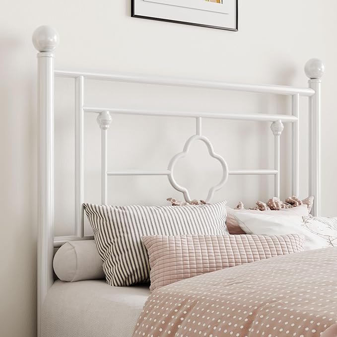 SHA CERLIN 14 Inches Twin Size Metal Platform Bed Frame/Vintage Iron-Art Headboard and Footboard/Mattress Foundation for Storage/No Box Spring Needed/Noise-Free/Easy Assembly/White