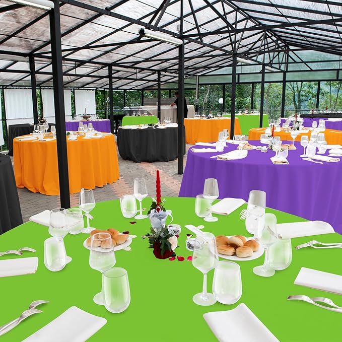 MASHAN 4Pcs Round Halloween Tablecloth Plastic Orange Black Purple Green Table Cloths Disposable Round Table Covers for Halloween Witch Vampire Party Decorations, 84inch